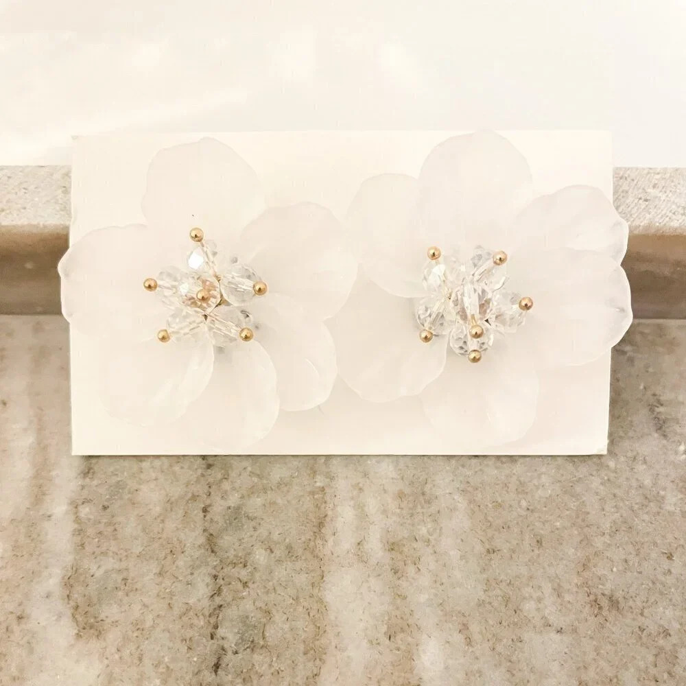 925 Sterling Silver Flower Petal Earrings Large Statement Earrings Floral Studs - Picture 11 of 12